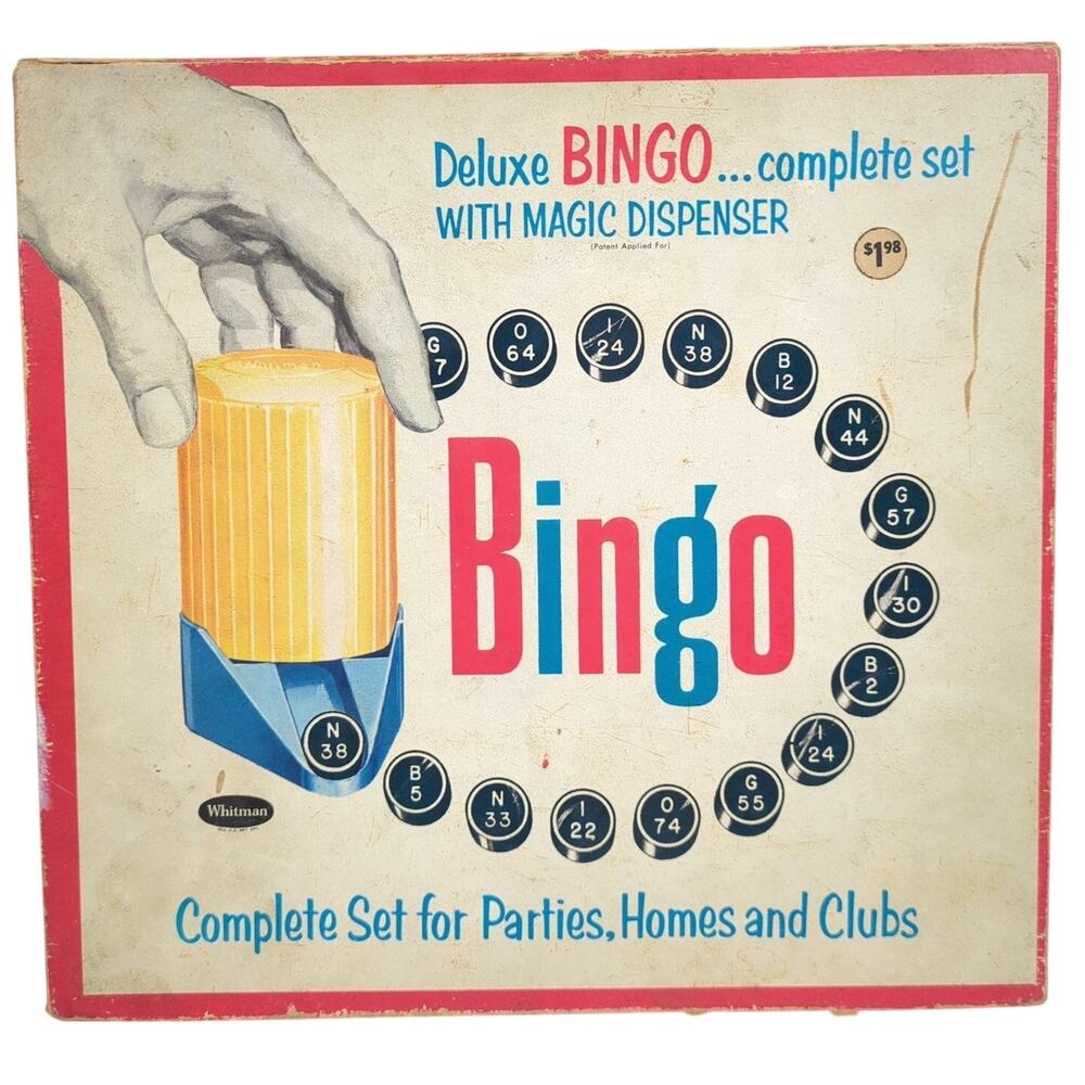 Vintage 1957 Whitman Deluxe BINGO Game Set with Magic Dispenser & 60 Cards No